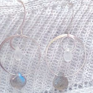 Sterling Pierced Earrings - Laborite & White Stone